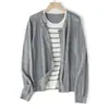 Breve Descrição Riscada: Cardigan Sofisticado para o Dia a Dia, Lã Lavável, Gola Redonda, Falso Duas Peças, Manga Longa, Suéter de Tricô Listrado Color-Block
