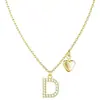 Colar Clavícula com Pingente de Coração Dourado Transfronteiriço para Mulheres, Pingente de Diamante Fofo em Formato de Coração Pequeno, Colar Personalizado com Letra 26