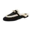 Pantuflas de Forro Polar Estilo Old Money para Mujer, Novedad Otoño/Invierno 2026, Versátiles, de Tacón Grueso, Punta Cerrada, Forradas de Polar, Cálidas, Casual