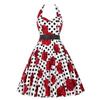 Roupa Feminina de Verão Vestido Estilo Retrô Hepburn Anos 1950 Brocado Halter Estampado Renda de Amarrar Cintura Saia com Barra Larga