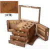 Gabinete de Almacenamiento Wenwan Caja de Joyas de Madera Maciza Caja de Almacenamiento Retro Multicapa Gran Capacidad Espejo con Cerradura Joyería