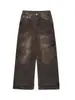 Estilo Americano High Street Senso de Design Limpeza Suja Resíduos Estilo Terra Jeans Masculino e Feminino Solto Nicho Mergulhado Reto Calças Tendência