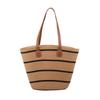 Bolso tejido de paja a rayas de un hombro, Bolso tote de gran capacidad, Bolso de playa para mujer, Bolso tejido retro con cremallera