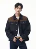 Directo del fabricante: Patchwork de gamuza, mezclilla cruda, chaqueta de mezclilla estilo granja para hombre, moda americana retro, corte corto y ancho, hombro normal