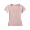 Puro Internet Popular Sexy Cuello en V Escotado Figura Camiseta de Manga Corta para Mujer Verano Dulce Niña Sencillo Ajustado Top Básico