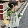 Conjunto de Chaleco de Malla con Tirantes de Lunares para Niña Otoño Niños Top en Capas Jeans de Bebé Conjunto de Dos Piezas
