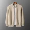 Nuevo cárdigan de punto para hombre de lana 100% pura, engrosado para otoño e invierno, chaqueta suéter casual de moda con cuello semialto
