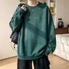 Sudadera pesada de cuello redondo bordada con acabado lavado a la arena para hombre, top interior retro de otoño de corte holgado, chaqueta moderna sin capucha para adolescentes