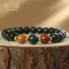 Pulseira tradicional de contas em formato de barril de pau-rosa preto com laço único, combinada com acessórios de pedras coloridas Alashan, pulseira de brinquedo cultural estilo chinês novo para atacado