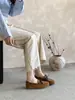 Mocasines de Piel Genuina Esmerilada Estilo Coreano con Lazo para Mujer 2026 Nuevos Versátiles de Cordones y Slip-On Mocasines Perezosos