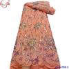 Tejido de punto suave con parche de gasa bordada de malla fina de encaje Vestido de falda de sirena europeo y americano Tejido bordado con lentejuelas