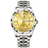 Relógio de Pulso Masculino de Quartzo, Vidro Multifacetado Luminoso, Duplo Calendário, Casual de Negócios, Pulseira de Aço Bicolor