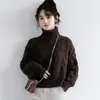 Elegante Suéter de Cuello Alto Tejido en Cable, Nuevo Modelo de Invierno y Otoño, Rojo para Año Nuevo, Suéter de Estilo Relajado, Top Corto para Mujeres Menudas
