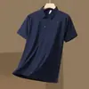 Camisa Polo de Seda Helada de Verano sin Costuras para Hombre, Cuello Campana, Camiseta de Manga Corta Casual de Negocios para Hombre, Camisa de Media Manga