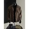 Camisa de cuadros marrón retro americana para otoño e invierno para hombre, camisa de manga larga cepillada con tacto de algodón para usar en capas o como prenda exterior