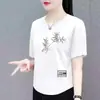Camiseta de Manga Corta Estilo Mamá de Comercio Exterior Transfronterizo para Mujeres de Mediana Edad y Mayores, Holgada Talla Grande, Adelgazante, Versátil, Cuello Redondo, Manga Media, Moderna
