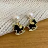 Pendientes de Perla de Poni de Terciopelo Tachonados de Diamantes Aguja Plateada, Pendientes Elegantes Retro Estilo Chino Nuevo, Accesorios para Orejas de Lujo Juvenil de Nicho