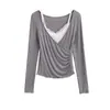 2025 Nuevo Conjunto de Dos Piezas para Mujer, Camisola de Encaje Puro Estilo Europeo y Americano con Cuello en V Profundo, Manga Larga, Aspecto Adelgazante
