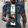 Camiseta Nueva Transfronteriza Degradado Ropa de Trabajo Estampado Creativo de Patrón Talla Grande Holgada Esenciales Camiseta de Manga Corta