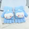 Luvas de inverno quentes fofas novas desenho animado flip meio dedo veludo espessado tricotado estudante feminina exterior equitação à prova de frio