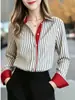 2026 Ropa de Mujer de Comercio Exterior Transfronterizo Europeo y Americano Otoño Nueva Camisa Vintage Simple Rayas Bloques de Color Top Talla Grande