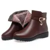 Botas de inverno da mamãe, femininas, baixas, antiderrapantes, com forro de fleece espesso, quentes e confortáveis, de algodão, para mulheres de meia-idade e idosas, com solas macias e materiais de couro e algodão