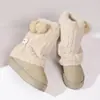 Botas de neve transfronteiriças de tamanho grande com forro de pelúcia, solado grosso, estilo europeu e americano moderno, sapatos de neve de camurça espessada de cano médio, atacado em estoque