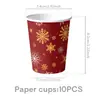 Conjunto de Suprimentos para Festa de Natal Mais Vendido da Amazon: Conjunto de Louça Festiva, Toalha de Mesa, Pratos de Papel, Bandeirinhas, Decorações de Festa