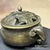 Quemador de Incienso Doble Oreja de Cobre Puro Retro Antiguo con Tallado de Loto Hueco, Quemador de Incienso, Suministros para Ceremonia del Té, Adorno de Moda