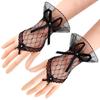Guantes Negros Cortos con Adorno de Encaje, Disfraces de Boda y Halloween, Mangas de Malla con Lazos, Guantes de Boda