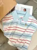 Camiseta de punto Polo de rayas de color contrastante de manga corta para mujer, fina, fresca, transpirable, para verano, con bordado único