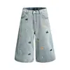 Shorts de Mezclilla Rectos con Bordado de Perro y Gato Lindos para Hombre, Nuevos Pantalones Cropped Casuales Sueltos de Estilo Americano para Mujer, Modernos
