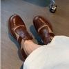 Estilo Influenciador da Internet Outono Nova Moda Sapatos Pequenos de Couro com Solado Grosso para Mulheres, Estilo Britânico Padrão de Couro de Cavalo Lavado Mocassins Uniformes para Mulheres