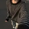 Suéter de Tricô Listrado Gola Redonda Estilo Americano Masculino Outono Solto Estilo Preguiçoso Toque Jovem Suéter Camada Base Camada Superior