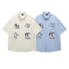 Camisa Bordada de Perro Lindo Retro Japonés para Hombre Verano Holgada Casual Diseño Versátil Camisa de Nicho para Pareja