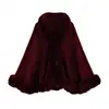Estilo Nuevo Otoño e Invierno Elegante Suave Chal Capa de Lana Color Sólido Imitación Piel de Conejo Rex Chaqueta Cardigan Tejida Talla Grande para Mujer