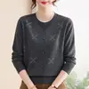 Suéter de punto de cuello redondo para mujer de mediana edad, top elegante para mujeres de mediana edad y mayores, nuevo suéter de lana de primavera y otoño para mujer