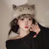 Chapéu Octogonal Xadrez com Orelhas de Gato 3D Estilo Novo de Início de Outono para Mulheres Circunferência da Cabeça Grande Faz o Rosto Parecer Menor Boina Bico de Pato