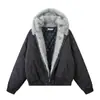 Chaqueta de Algodón con Capucha Estilo Retro Americano con Cuello Grande de Piel para Hombres y Mujeres, Diseño Invierno 2025, Abrigo de Algodón Engrosado y Cálido