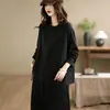 Nova Blusa de Tricô Gola Redonda Outono e Inverno Cor Lisa Camiseta Solta Tamanho Grande Cintura Ajustável Top Costurado