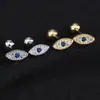 Pendientes de Ojo de Diablo de Plata de Ley S925 para Mujer, Pendientes Sencillos Personalizados de Cuentas Redondas con Cierre de Rosca, Clavitos Pequeños de Zirconia para Cartílago