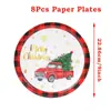 Conjunto de Louça para Festa de Natal Feliz Natal Copo de Papel Descartável Prato de Papel Guardanapo de Papel Talheres Toalha de Mesa