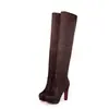 Botas Elásticas de Primavera y Otoño para Mujer Botas que Fijan la Pierna Hasta la Rodilla Tacón Grueso Botas de Tacón Alto Estampado de Leopardo Botas de Jinete Generando Cabello TM127