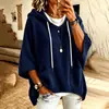 Coleção nova de outono 2026 feminina transfronteiriça europeia e americana: moletom com capuz casual, de corte solto, cor sólida, com cordão e bolsos