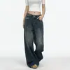 Jeans retro americanos de tiro bajo y pierna ancha para mujer, nuevo estilo otoño 2026, adelgazantes, holgados, rectos hasta el suelo, ligeros