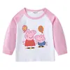 Camiseta de Algodón para Niños Primavera y Otoño Cerdo Ajustada al Hombro Cuello Redondo Manga Larga Camiseta Base para Niños y Niñas Camiseta de Bebé