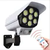 Luz de Rua LED de Parede para Jardim com Sensor de Câmera de Controle Remoto Simulada Alimentada por Energia Solar, Luz de Vigilância Antifurto