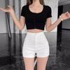 Shorts Quentes Femininos Pretos de Cintura Alta Slim Ultra-Curtos Casuais para Mulheres Primavera 2025 Petite Sexy Apertados