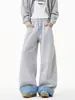 Pantalones Deportivos de Algodón a Cuadros Bloque de Color Estilo Americano para Hombres y Mujeres, Pantalones Largos Casuales Holgados de Pierna Ancha para Otoño