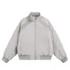 Jaqueta Bomber Patchwork Desconstruída Roxo Ameixa Escuro para Homens, Outono Estilo Americano Esportiva Casual com Gola Alta, Top Solto Tendência